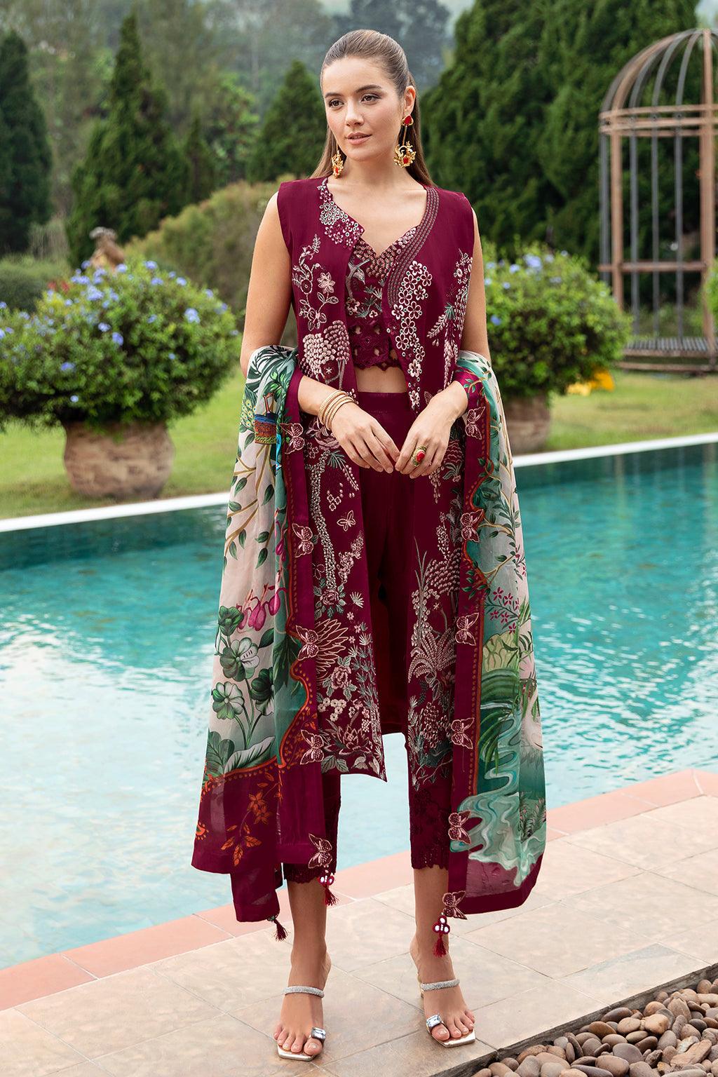 Ramsha - Andaaz Luxury Lawn Collection 2024 Vol-08 - Crimson glow (Z-802) - Pashtun Collections