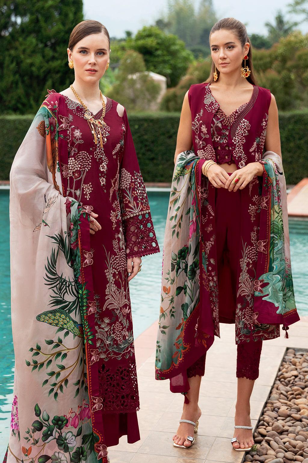 Ramsha - Andaaz Luxury Lawn Collection 2024 Vol-08 - Crimson glow (Z-802) - Pashtun Collections