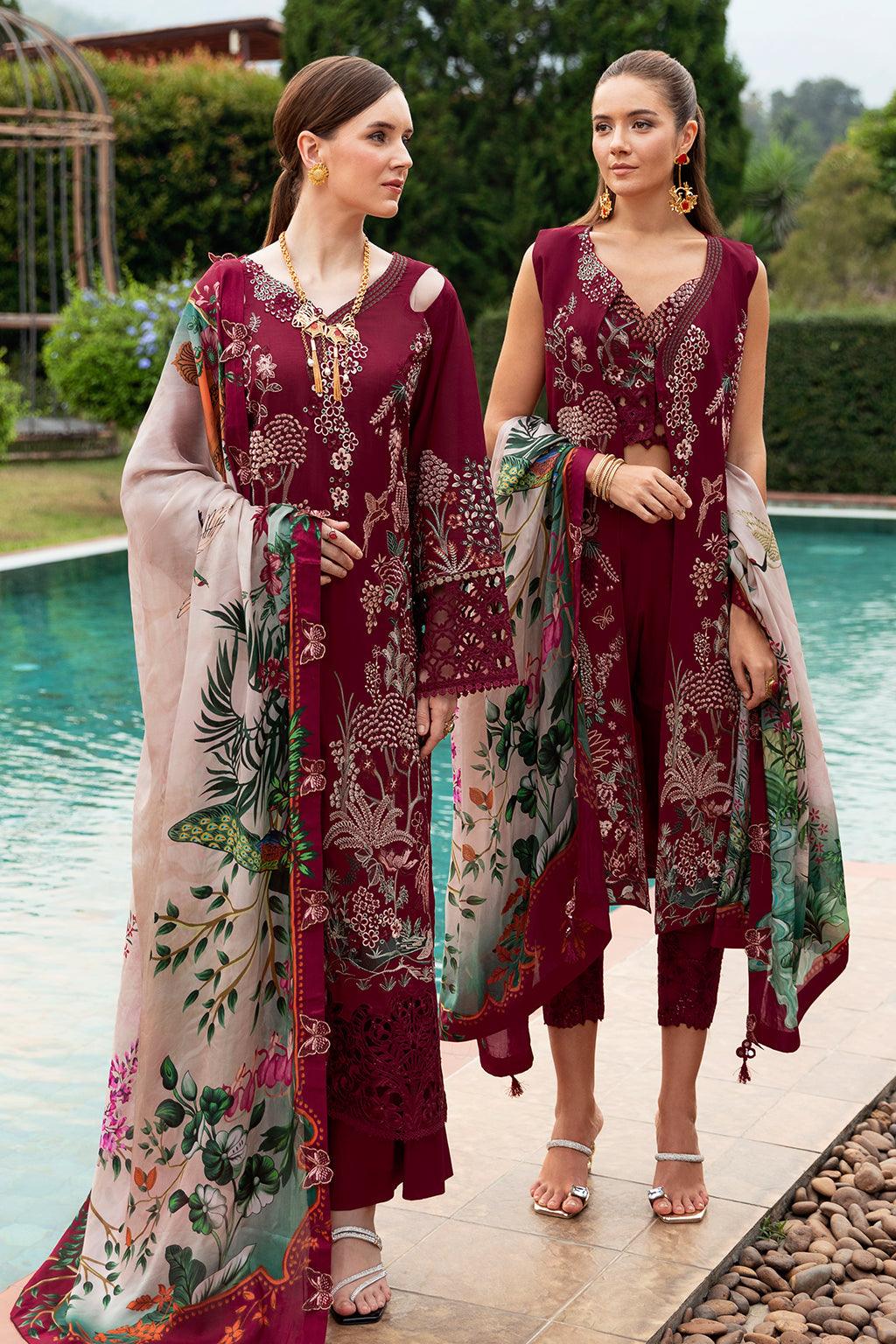 Ramsha - Andaaz Luxury Lawn Collection 2024 Vol-08 - Crimson glow (Z-802) - Pashtun Collections