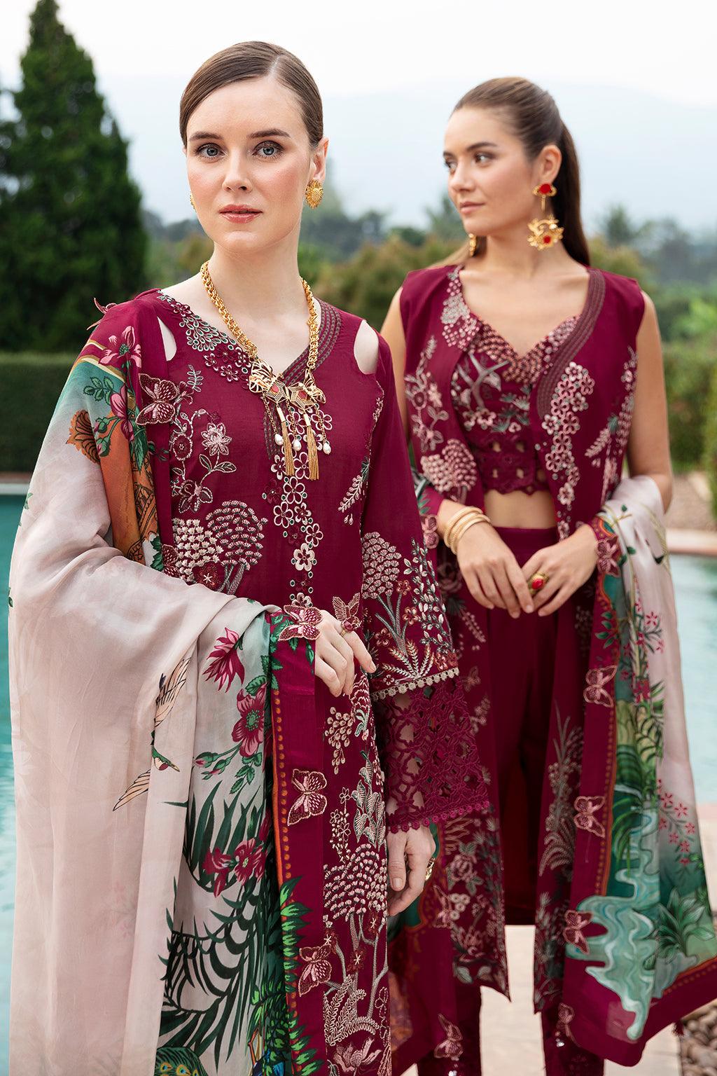 Ramsha - Andaaz Luxury Lawn Collection 2024 Vol-08 - Crimson glow (Z-802) - Pashtun Collections