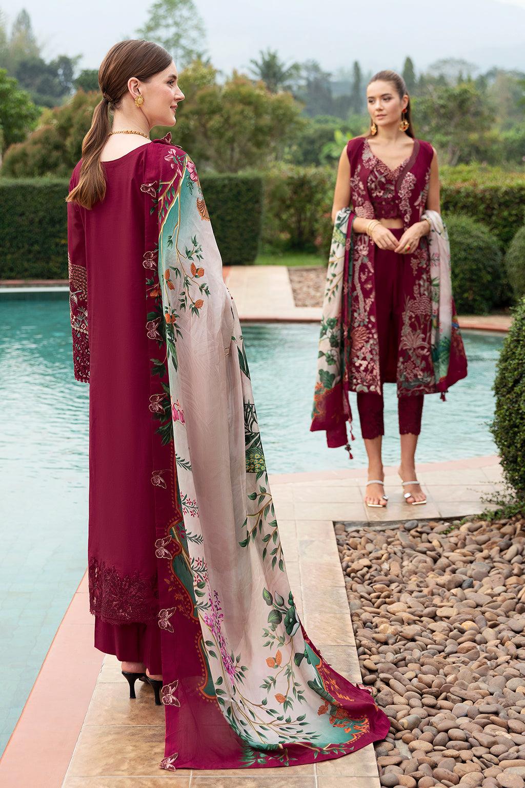 Ramsha - Andaaz Luxury Lawn Collection 2024 Vol-08 - Crimson glow (Z-802) - Pashtun Collections