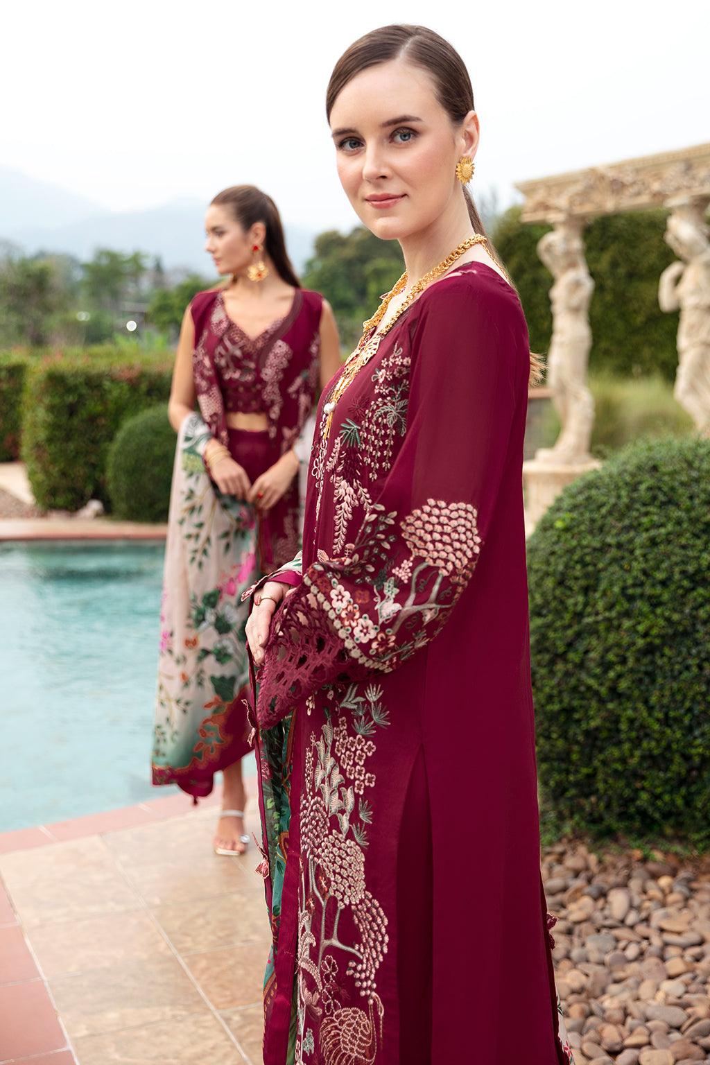 Ramsha - Andaaz Luxury Lawn Collection 2024 Vol-08 - Crimson glow (Z-802) - Pashtun Collections