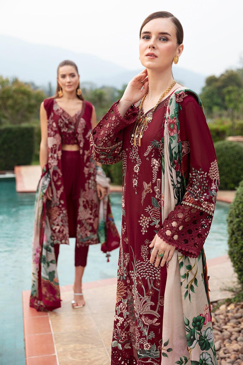 Ramsha - Andaaz Luxury Lawn Collection 2024 Vol-08 - Crimson glow (Z-802) - Pashtun Collections